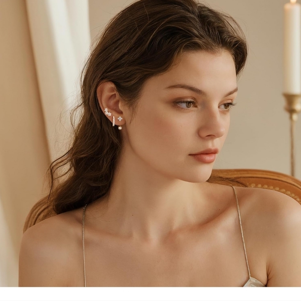 Elegant Gold and Silver Floral Earrings - Picture 3 of 6
